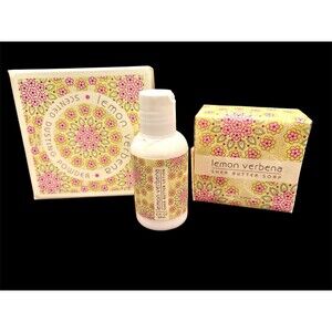 NEW~Greenwich Bay Trading Co~Lemon Verbena Set Of 3~Powder~Soap~Lotion~SKU019